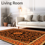 Orange Floral Scrollwork with Sunburst Rug