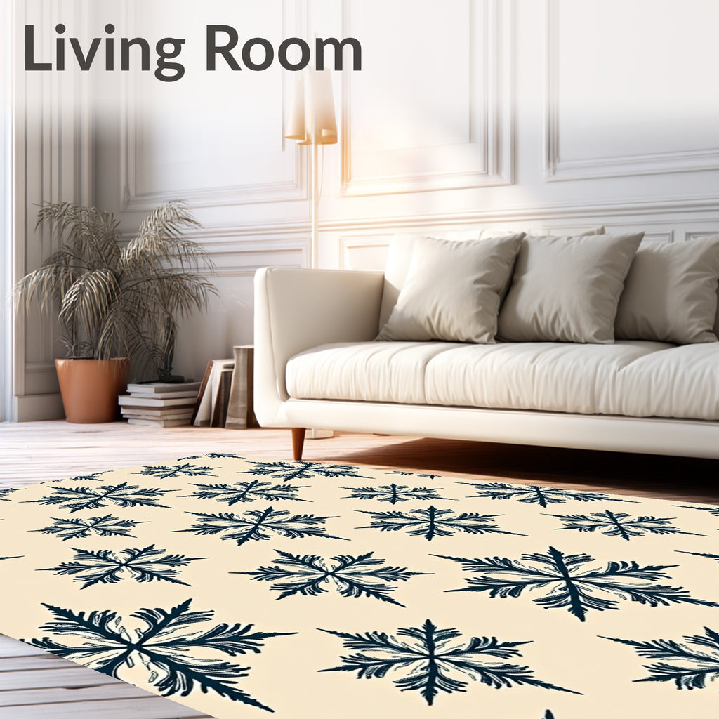 Dark Blue Snowflake Damask Pattern Rug