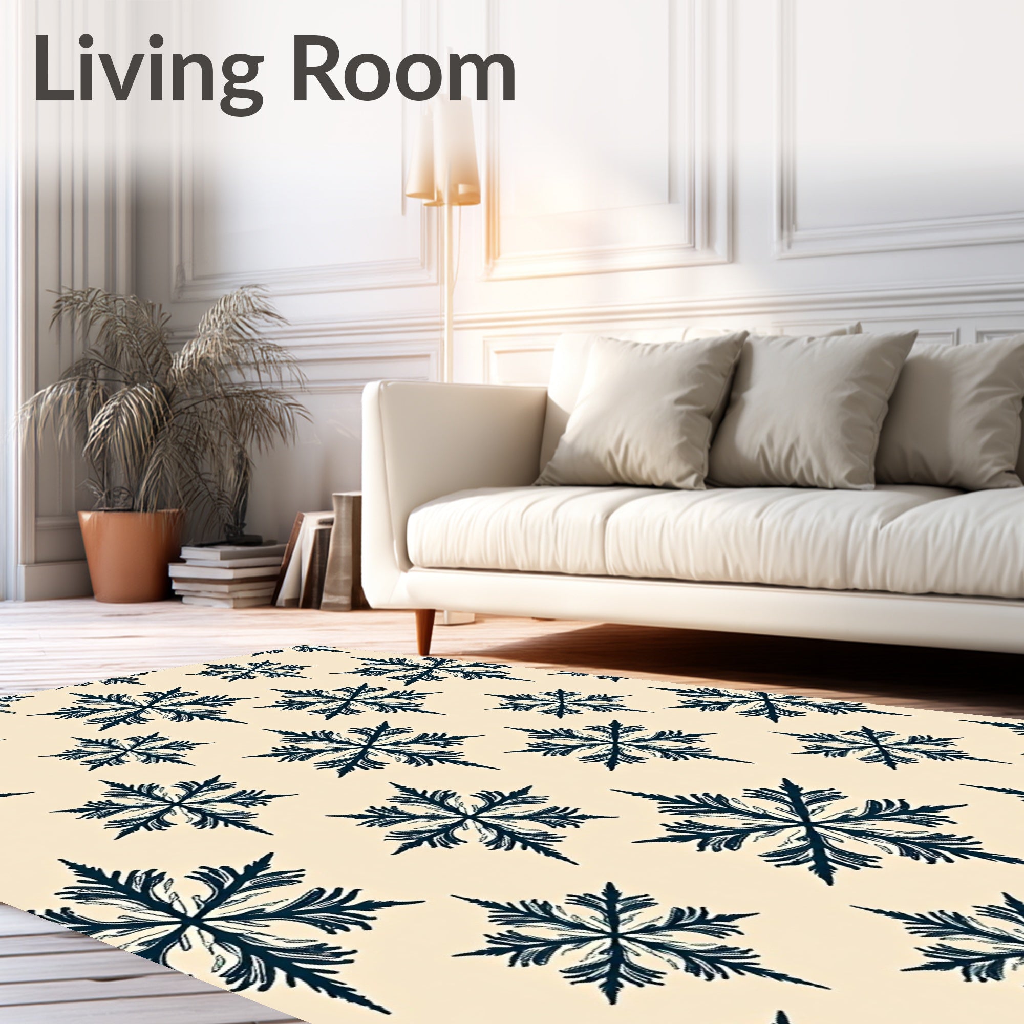 Dark Blue Snowflake Damask Pattern Rug
