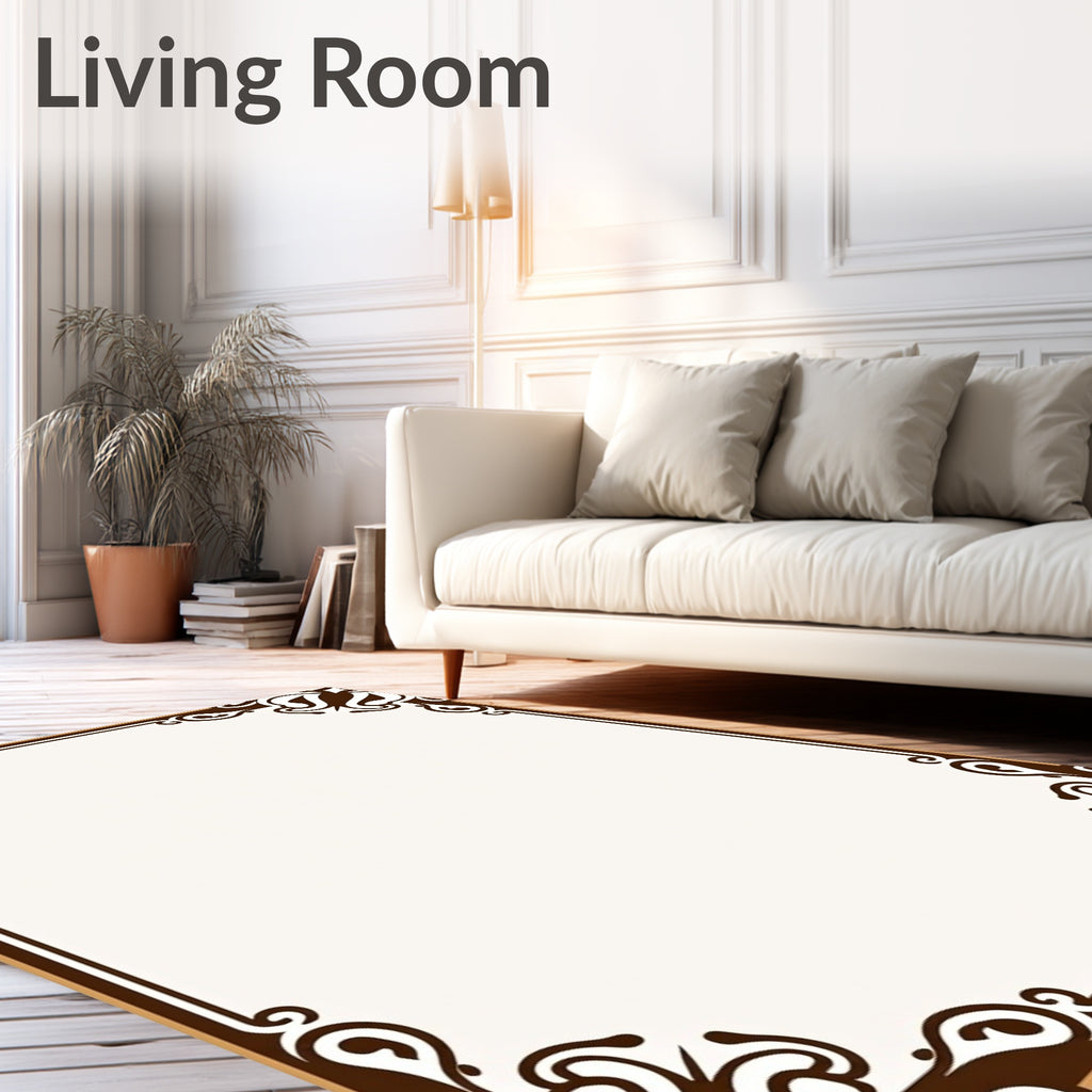 Elegant Brown Swirl Floral Border Design Rug