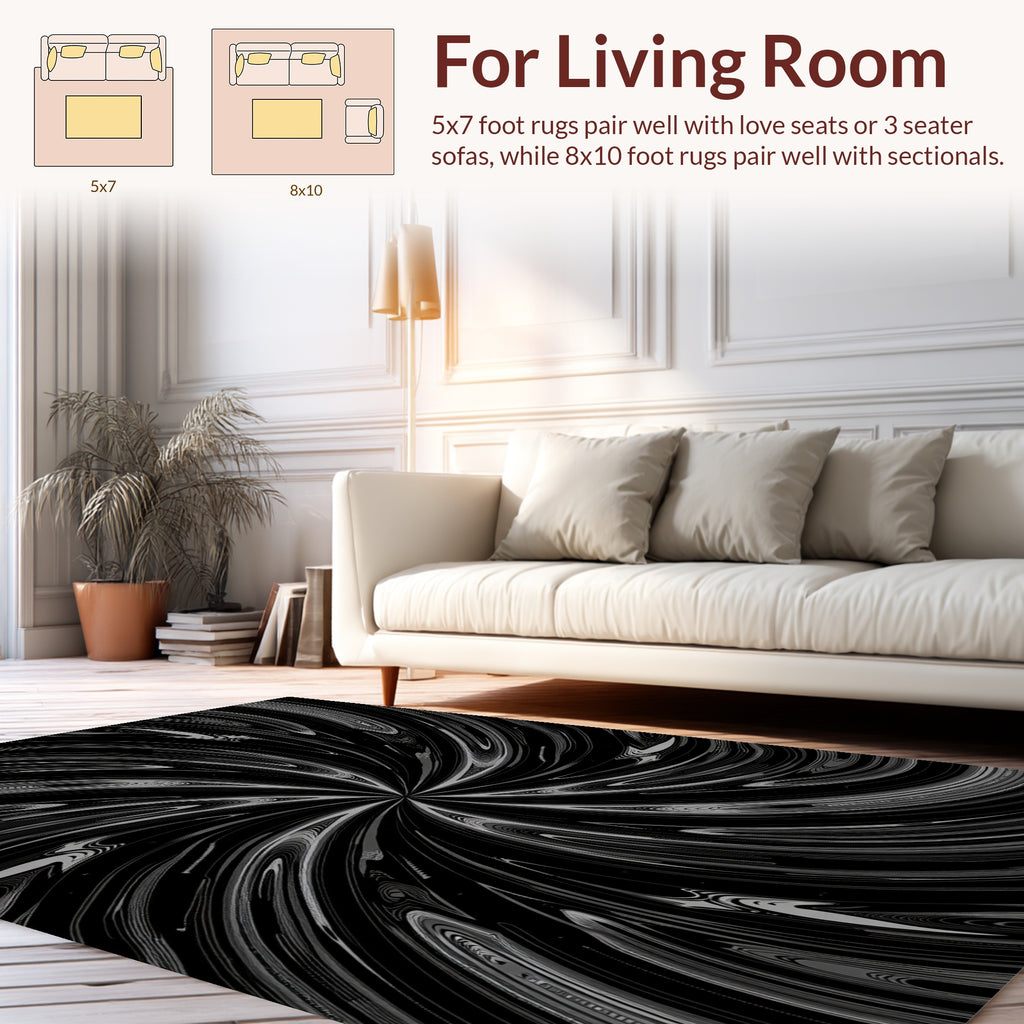 Swirling Black Grey Abstract Pattern Rug