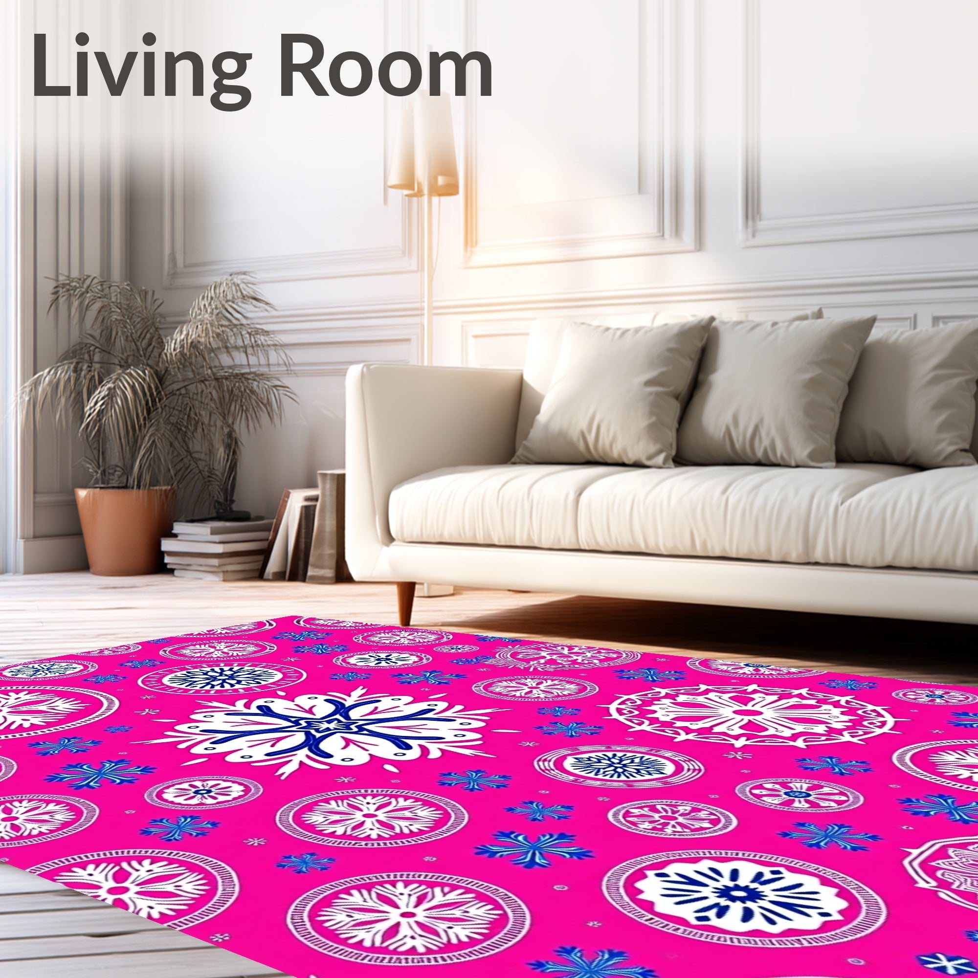 Vibrant Pink Snowflake Mandala Collage Rug