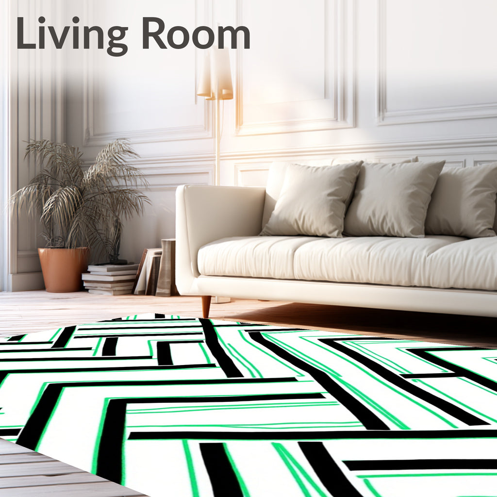Bold Black Green Geometric Angles Rug