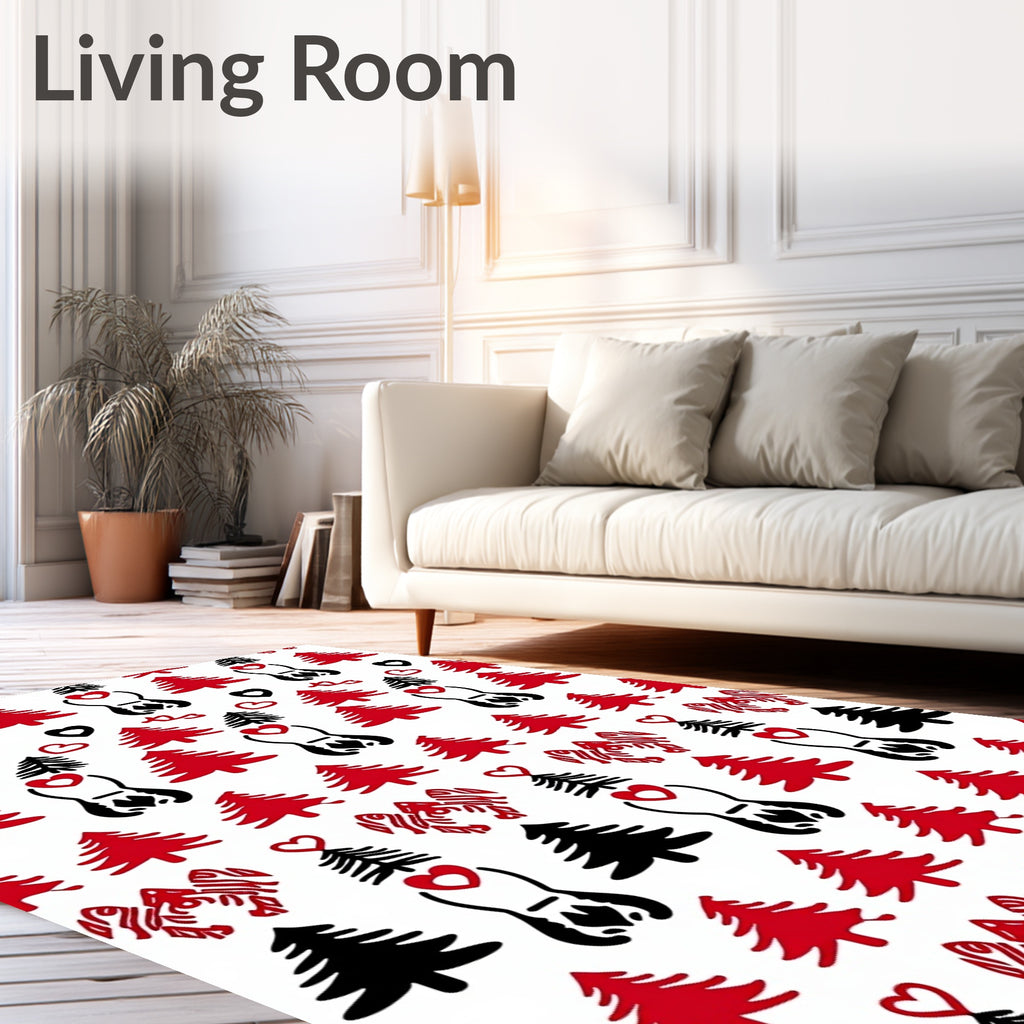 Red Black Hearted Tree Pattern Rug
