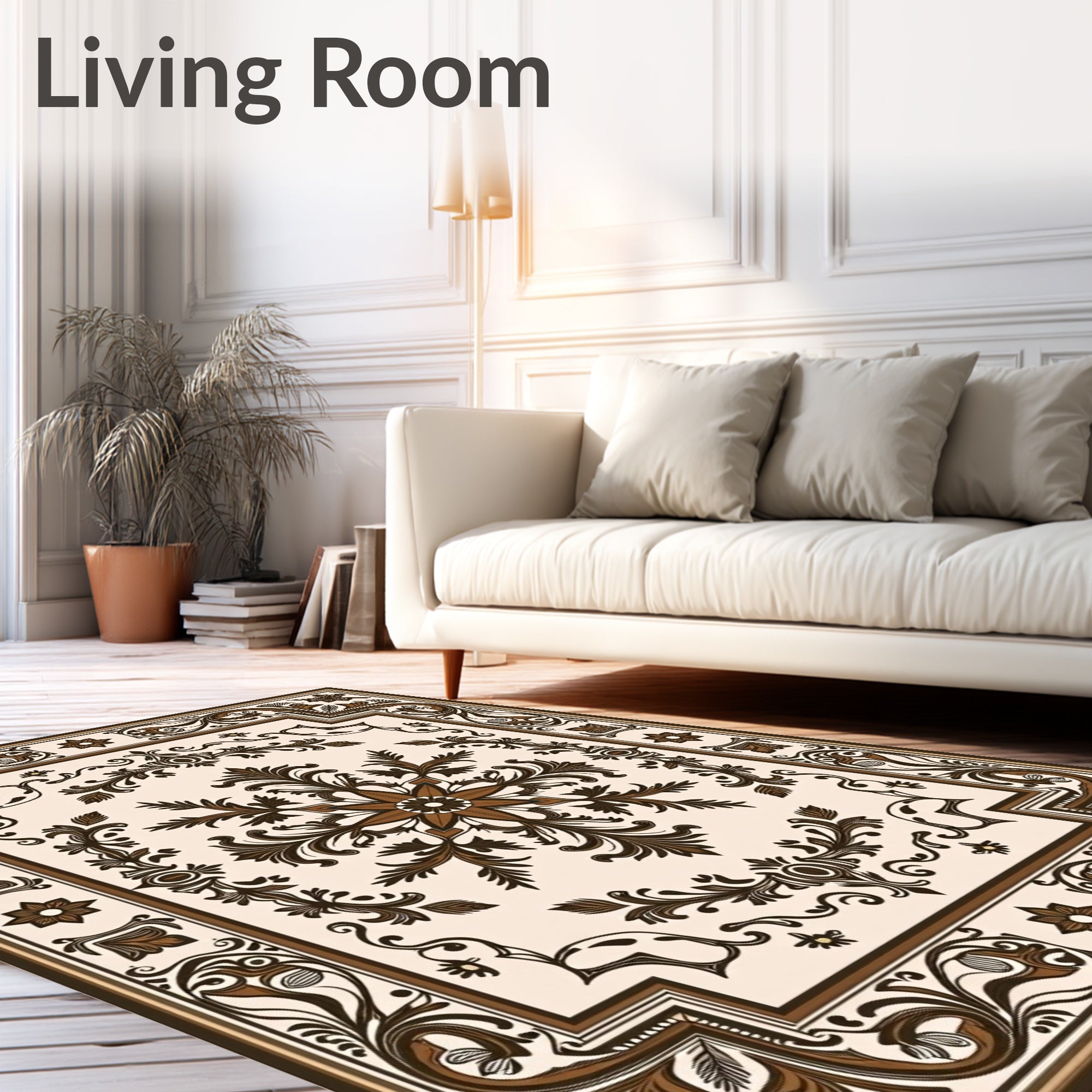 Brown Floral Medallion Pattern Rug