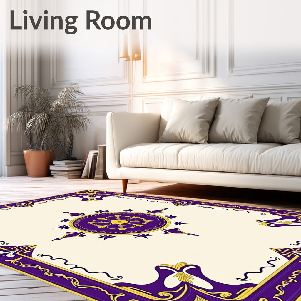 Purple Gold Floral Medallion Border Rug