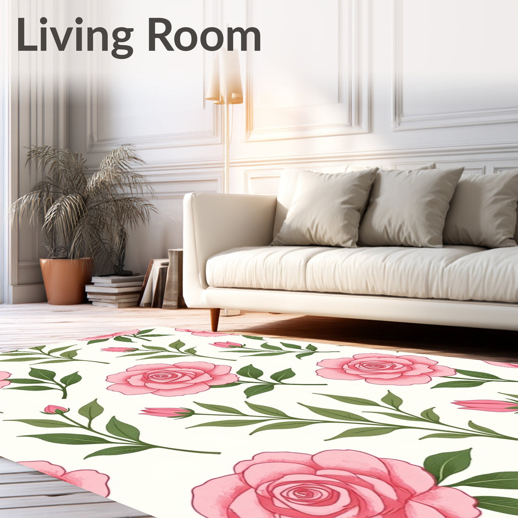 Pink Floral Rose Pattern Design Rug