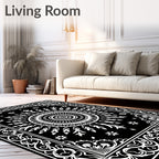 Bold Black White Mandala Pattern Rug