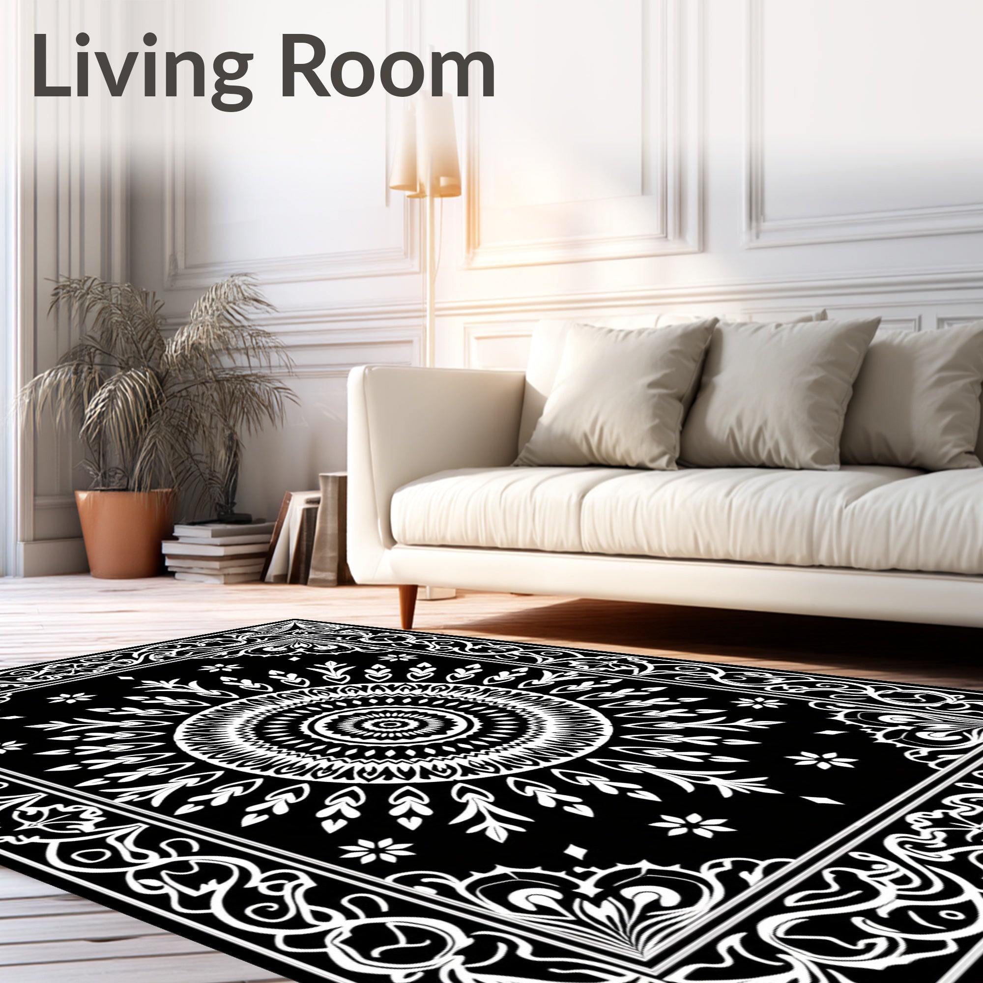 Bold Black White Mandala Pattern Rug
