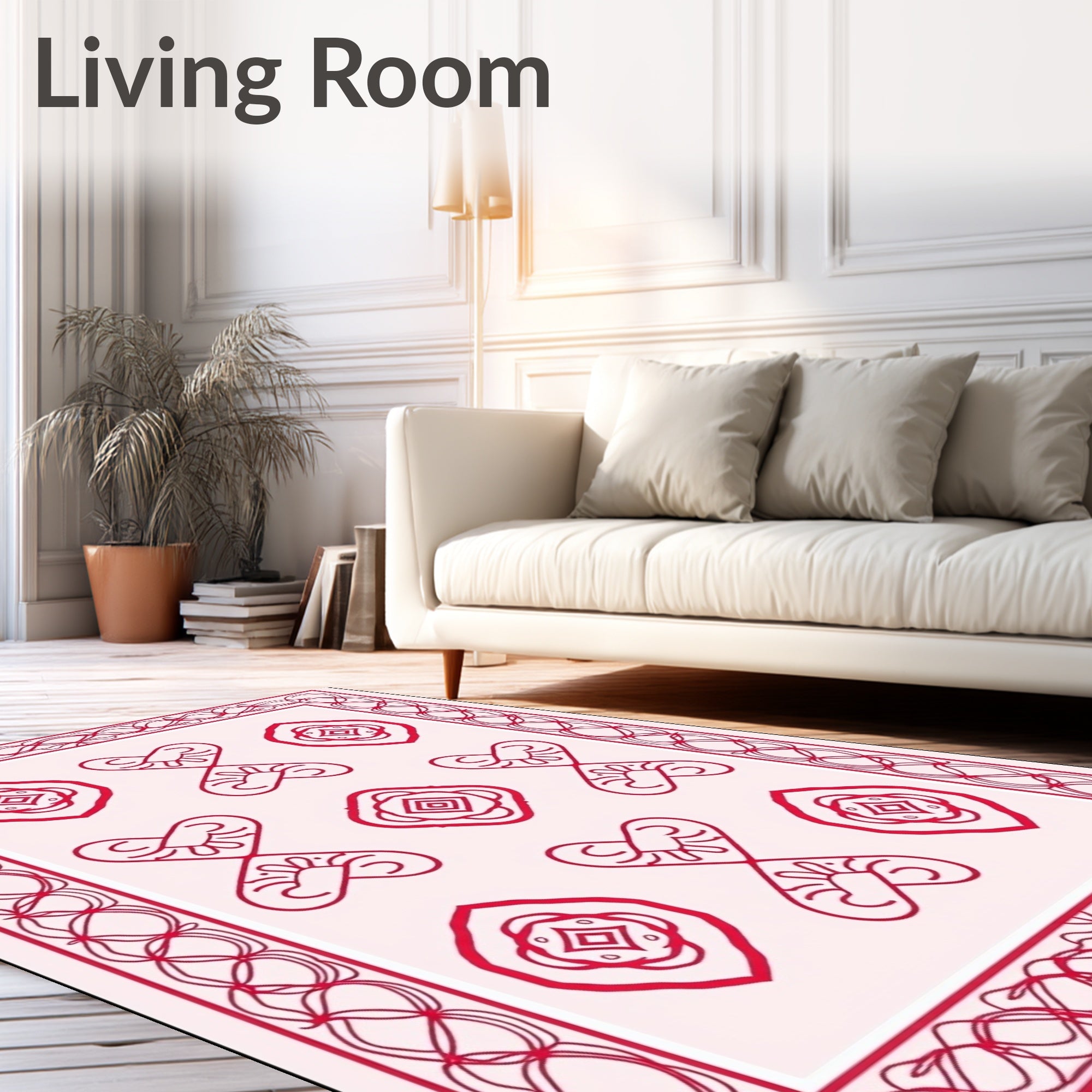 Red Heart Shape Geometric Pattern Rug