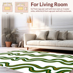 Curved Green Gold Waves Pattern Rug