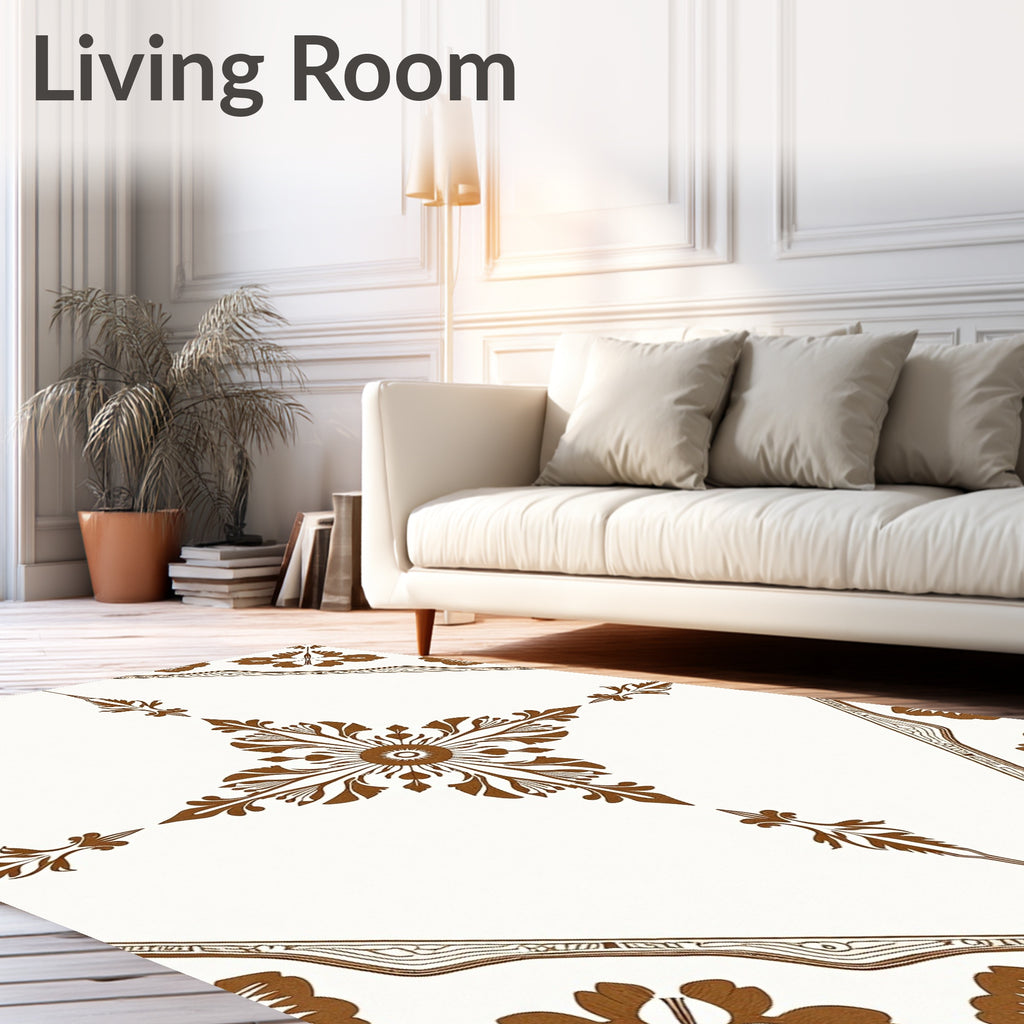 Brown Floral Sunburst Motif Rug