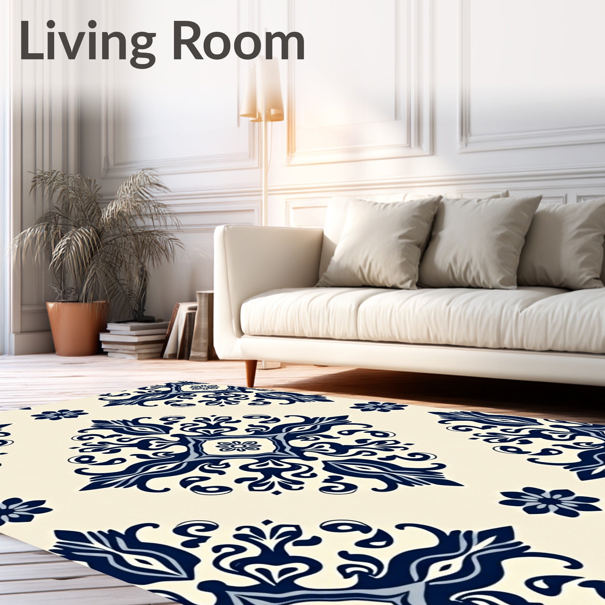 Classic Indigo Scrollwork Floral Motif Rug