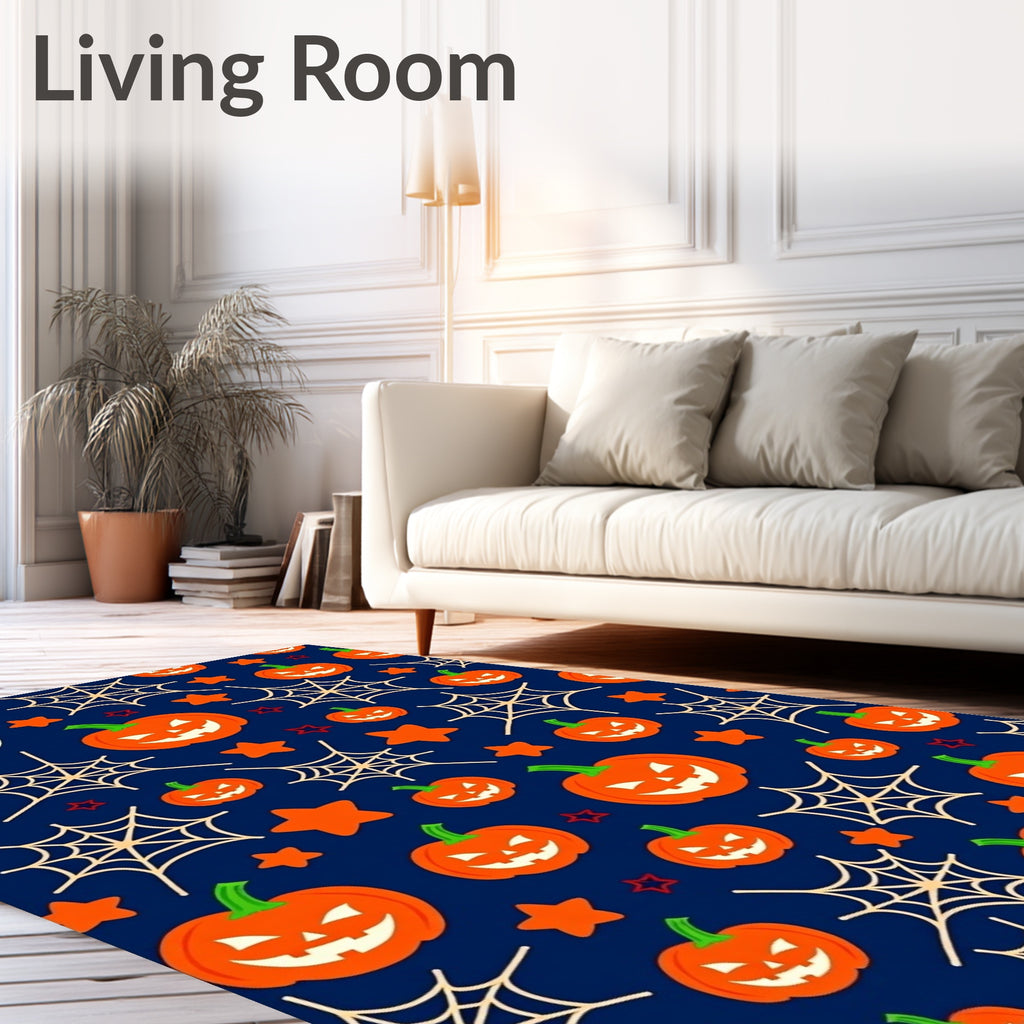 Halloween Pumpkins Spiderwebs Stars Pattern Rug