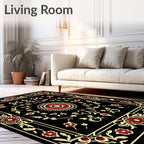Red Floral And Golden Vine Design Rug