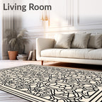 Intricate Linear Black Ivory Pattern Rug