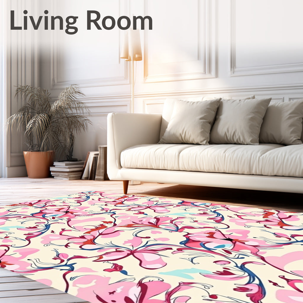 Pink Floral Swirl Pattern Rug