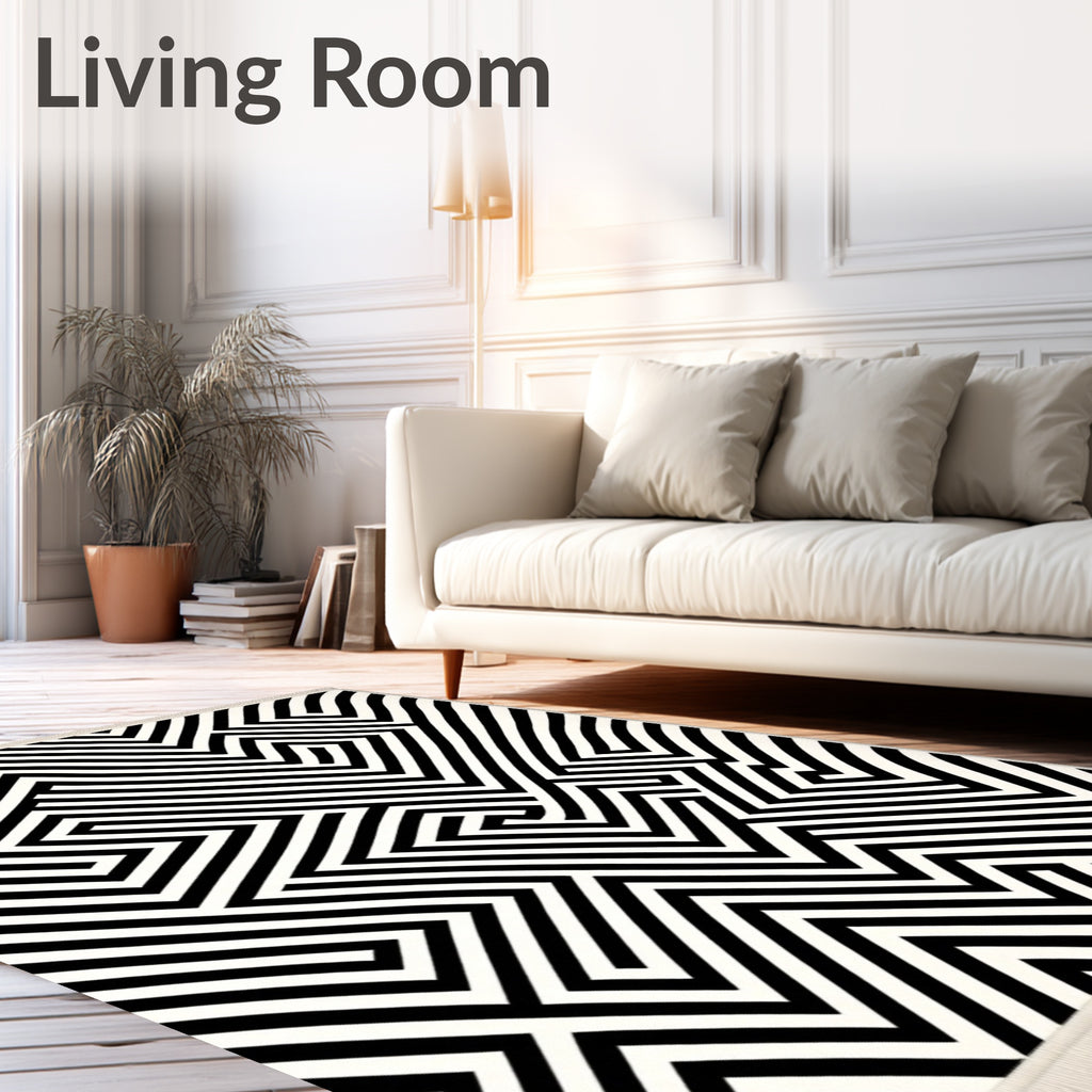 Bold Abstract Black White Geometric Pattern Rug