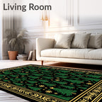 Elegant Green Pine Forest Stars Border Rug