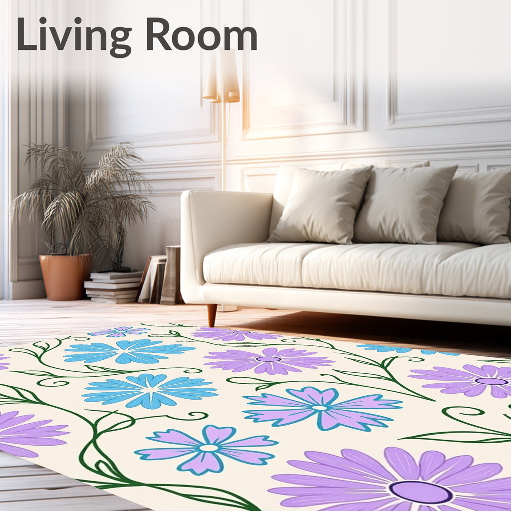 Floral Vine Pattern With Daisy Flowers Rug
