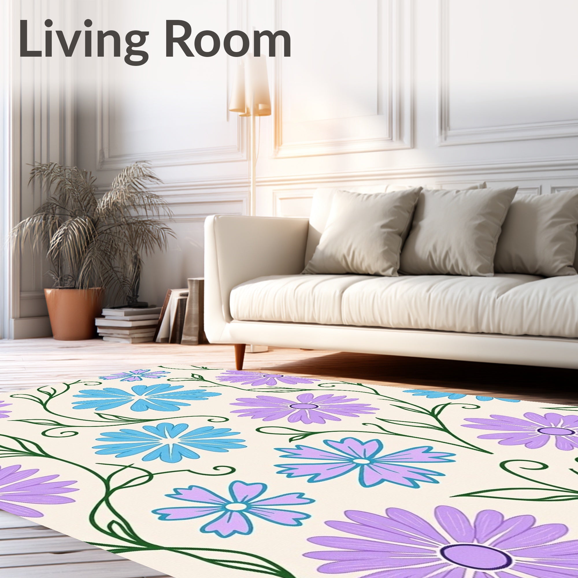 Floral Vine Pattern With Daisy Flowers Rug