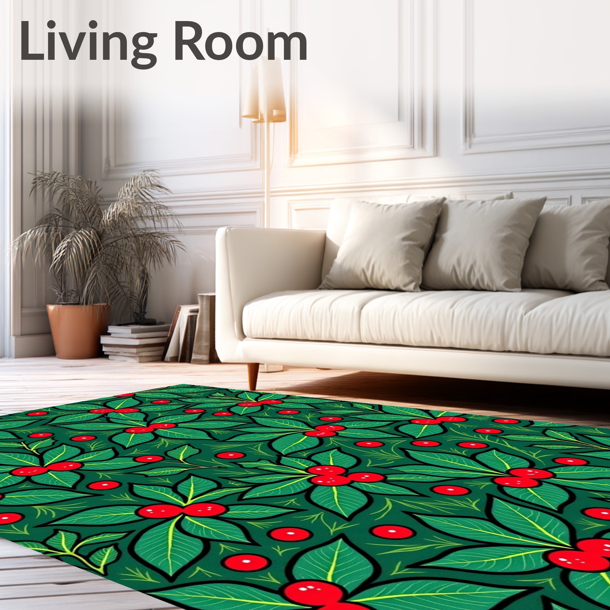 Festive Holly Berry Folk Art Design Rug