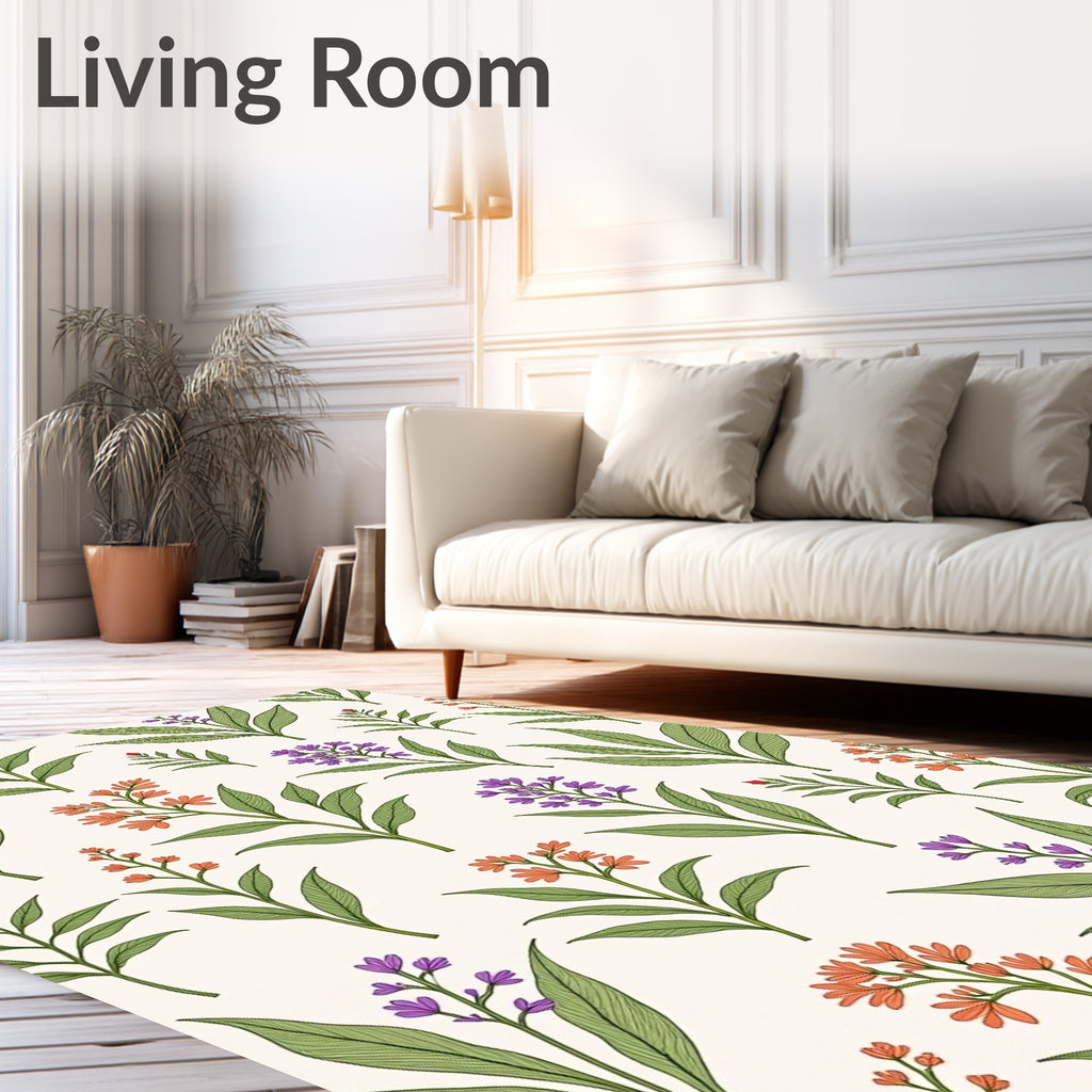 Botanical Print Floral Garden Pattern Rug