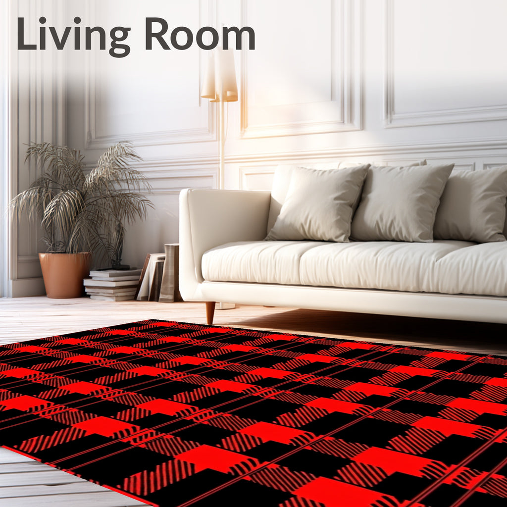 Bold Red Black Plaid Check Rug
