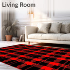 Bold Red Black Plaid Check Rug