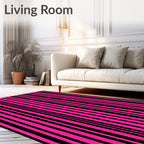 Bold Pink Black Vertical Stripe Design Rug