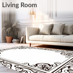 Ornate Scrollwork Black Vintage Frame Rug