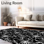 Elegant Black White Floral Damask Rug