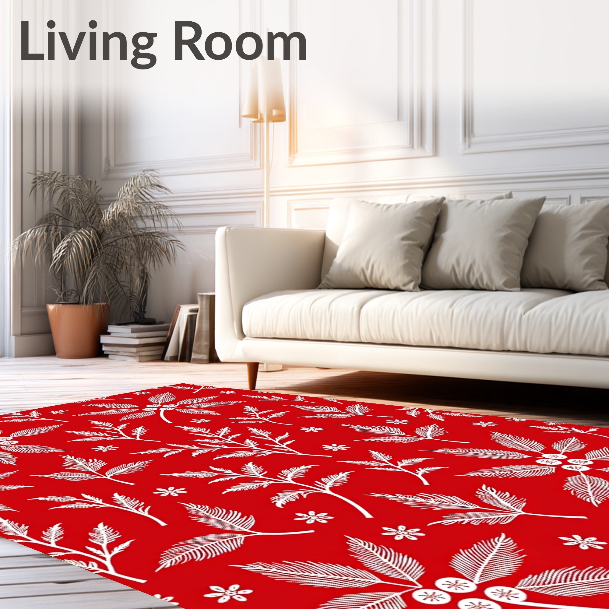 White Folklore Botanical Print Rug