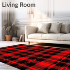 Bold Red Black Plaid Pattern Rug