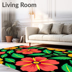 Tropical Coral Yellow Hibiscus Bloom Rug