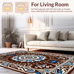 Rich Brown Blue Floral Mandala Design Rug