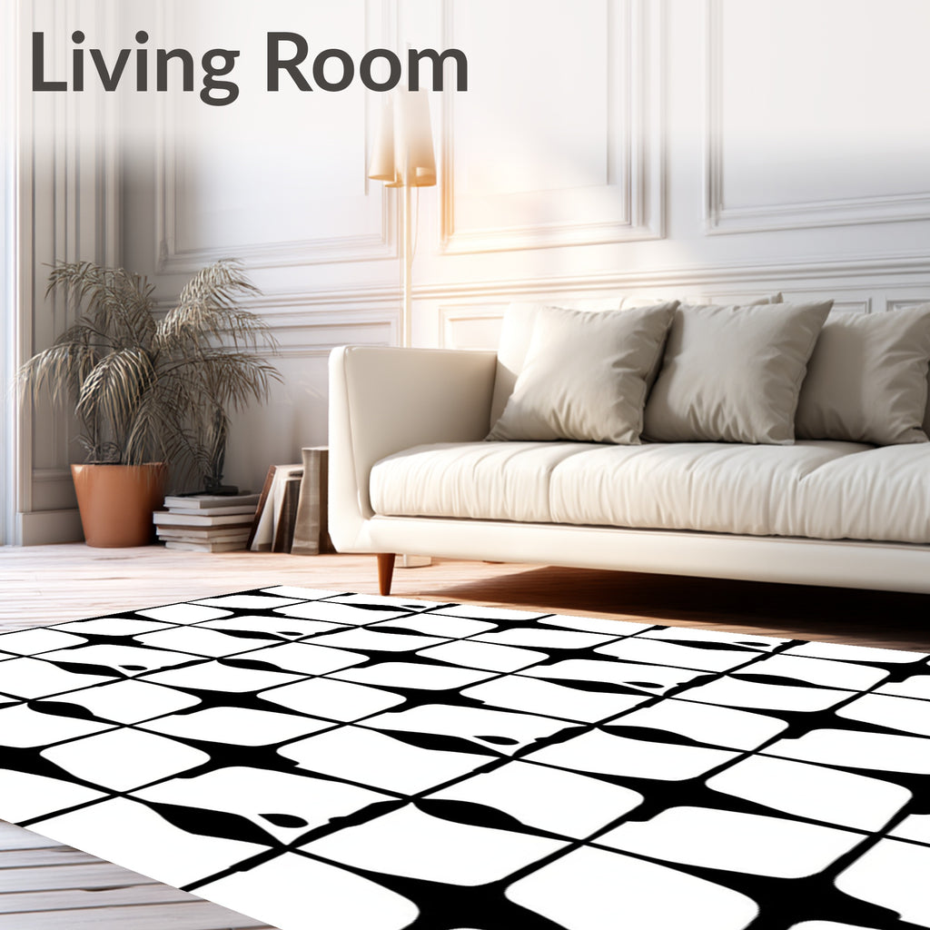 Abstract Black White Geometric Pattern Rug