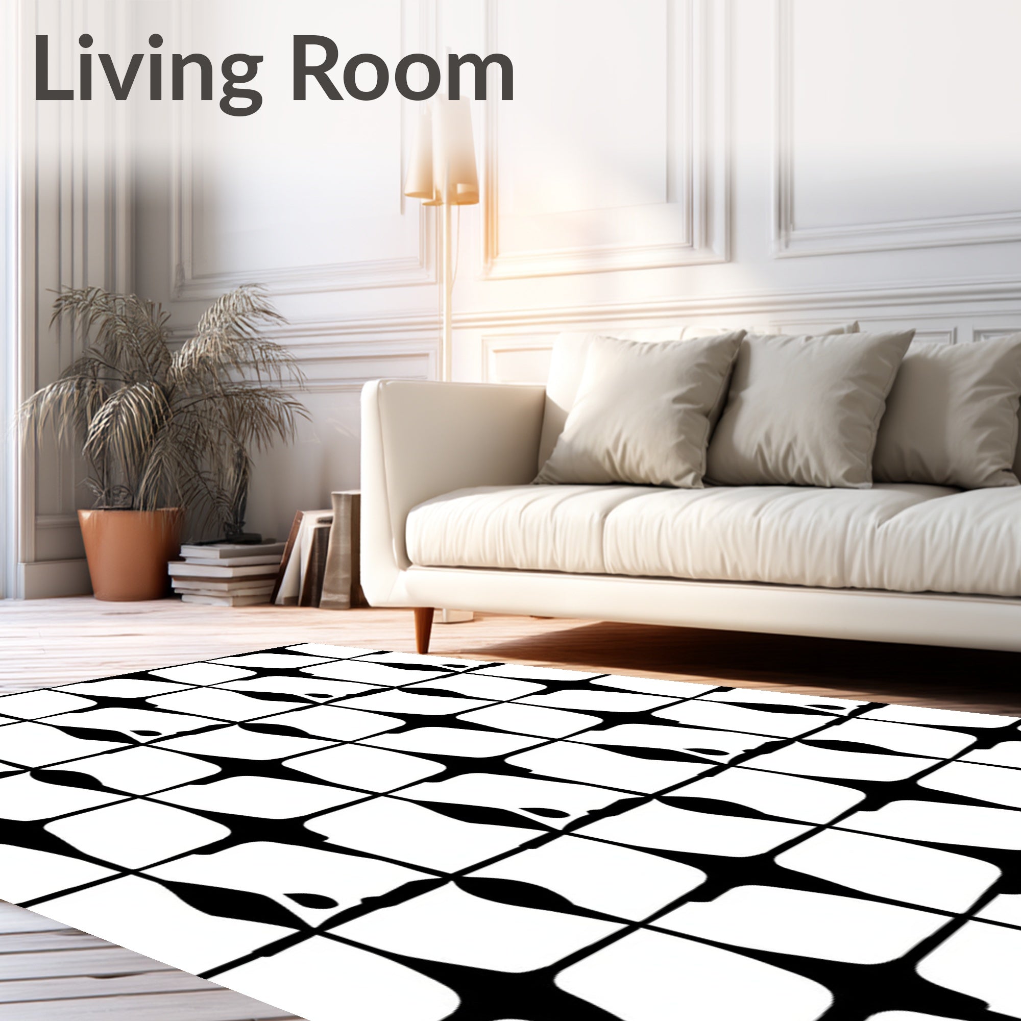 Abstract Black White Geometric Pattern Rug