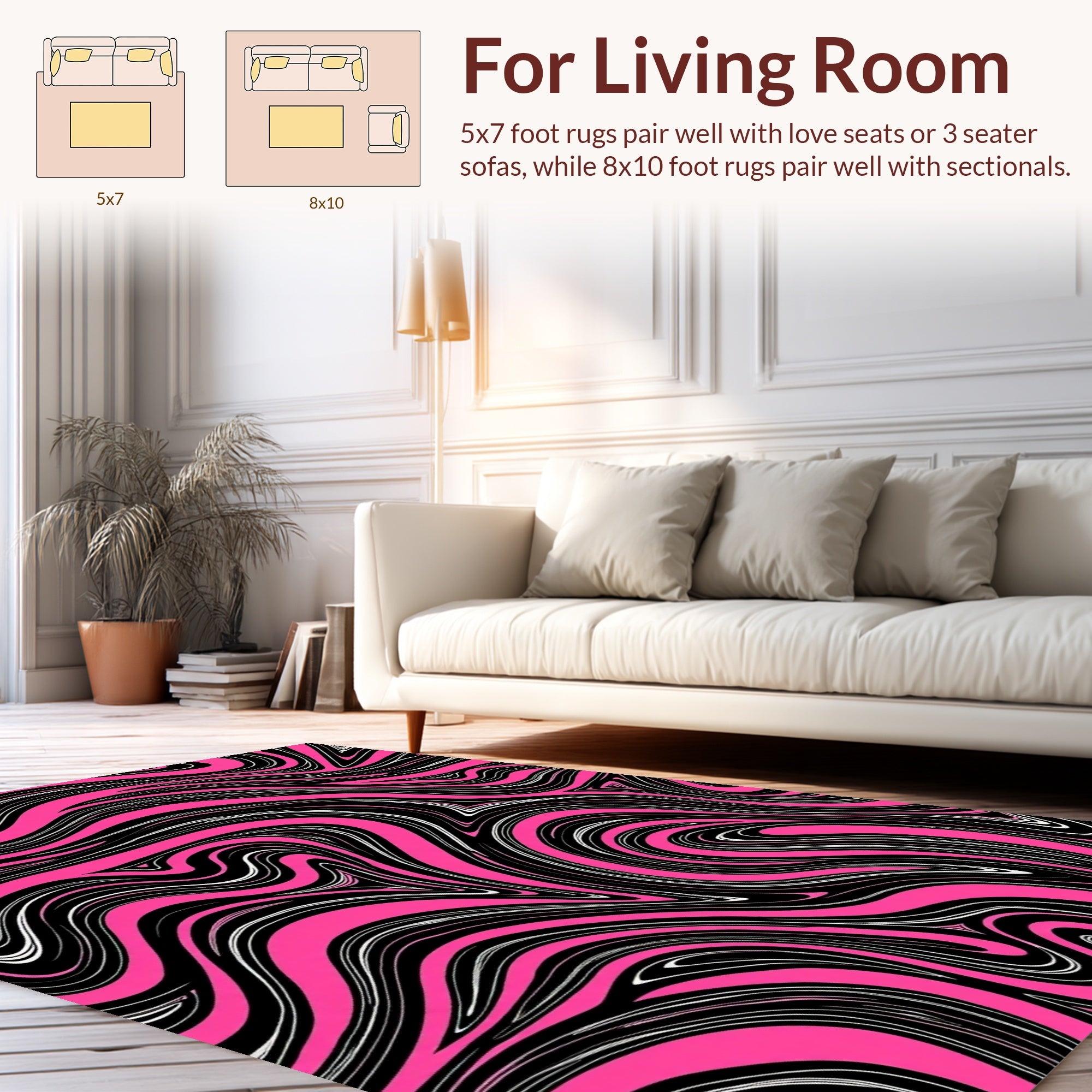 Bold Pink Black Swirl Pattern Rug