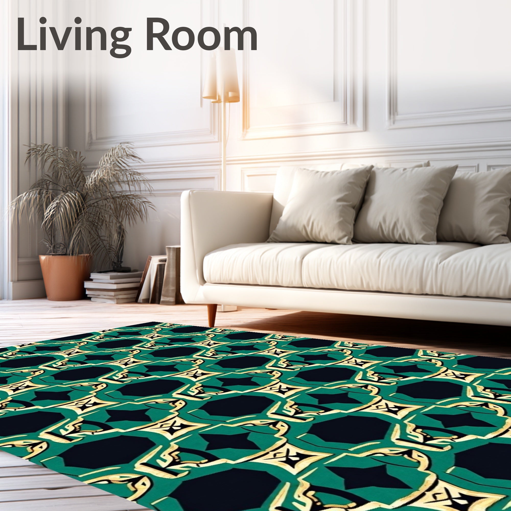 Emerald Black Gold Abstract Pattern Rug