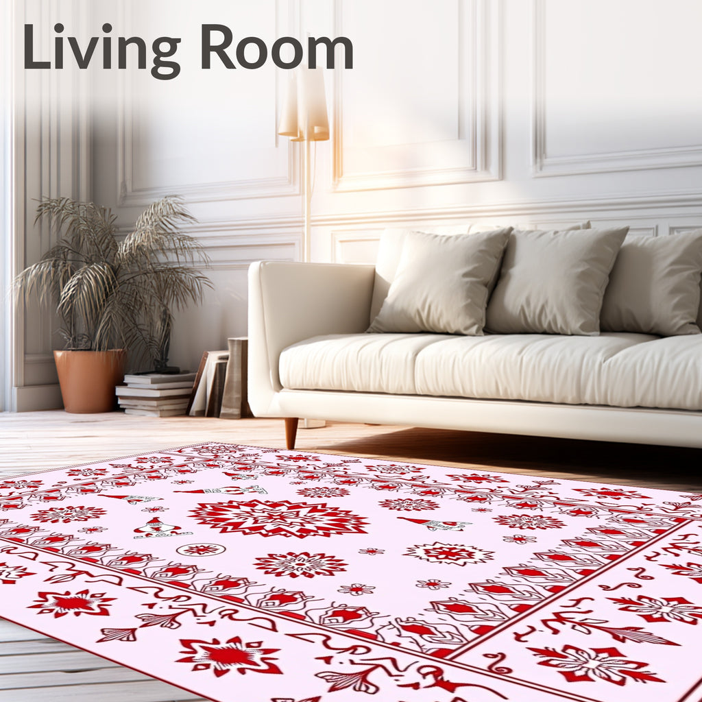 Crimson Red Festive Gnome Snowflakes Rug