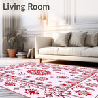 Crimson Red Festive Gnome Snowflakes Rug