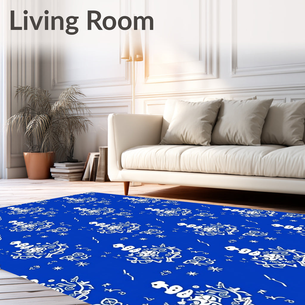 White Abstract Calligraphy Pattern Rug