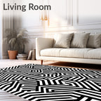 Black White Bold Labyrinth Pattern Rug