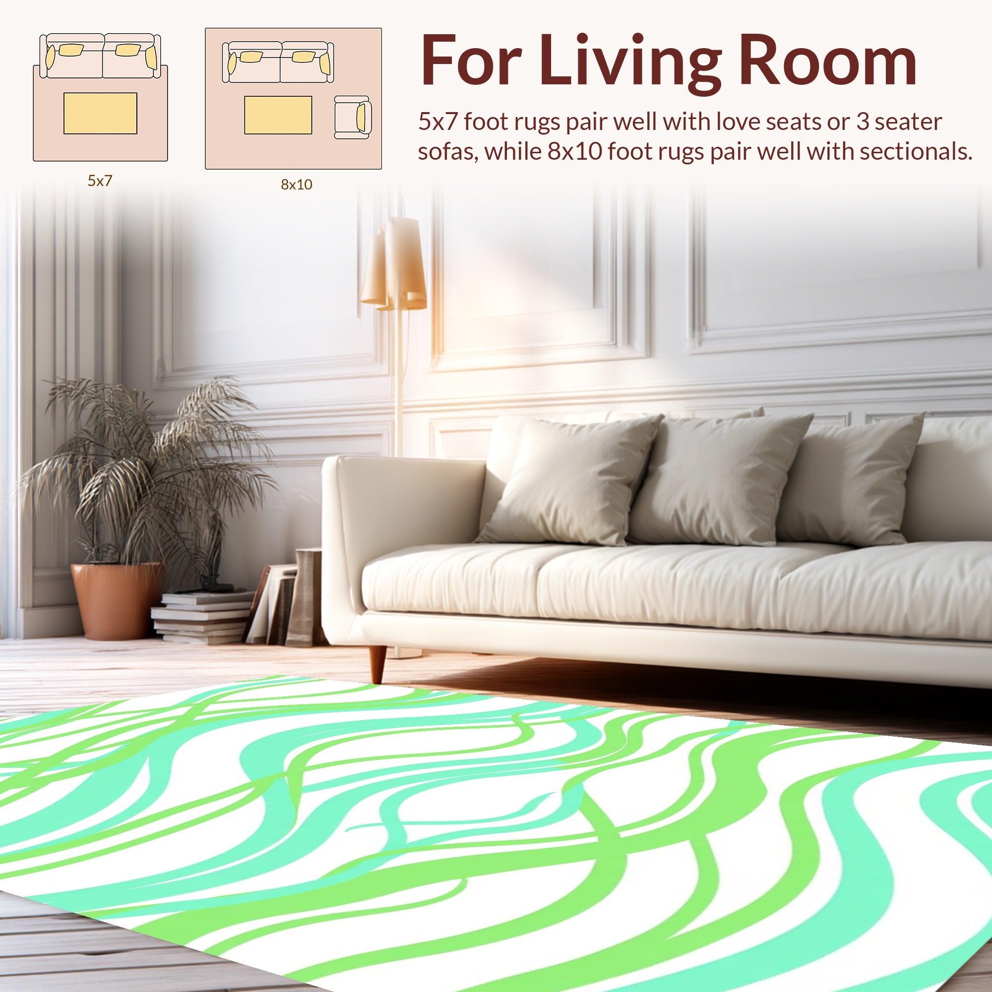 Mint Green Wavy Stripe Pattern Rug