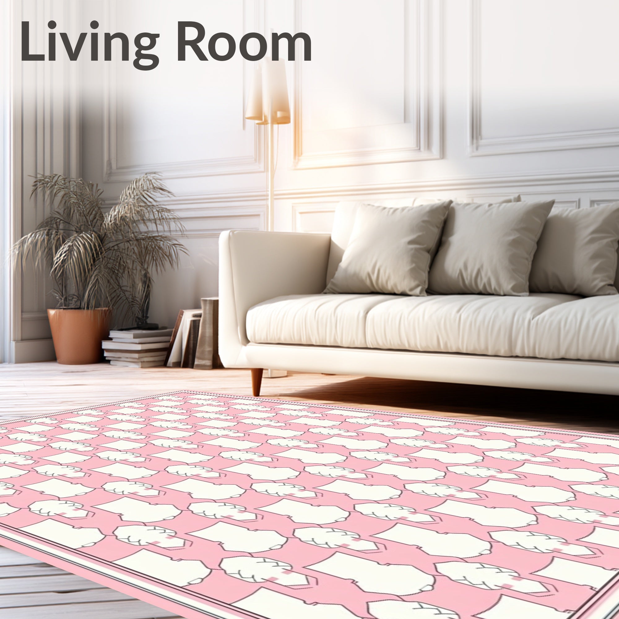 Pink White Geometric Repeating Pattern Rug