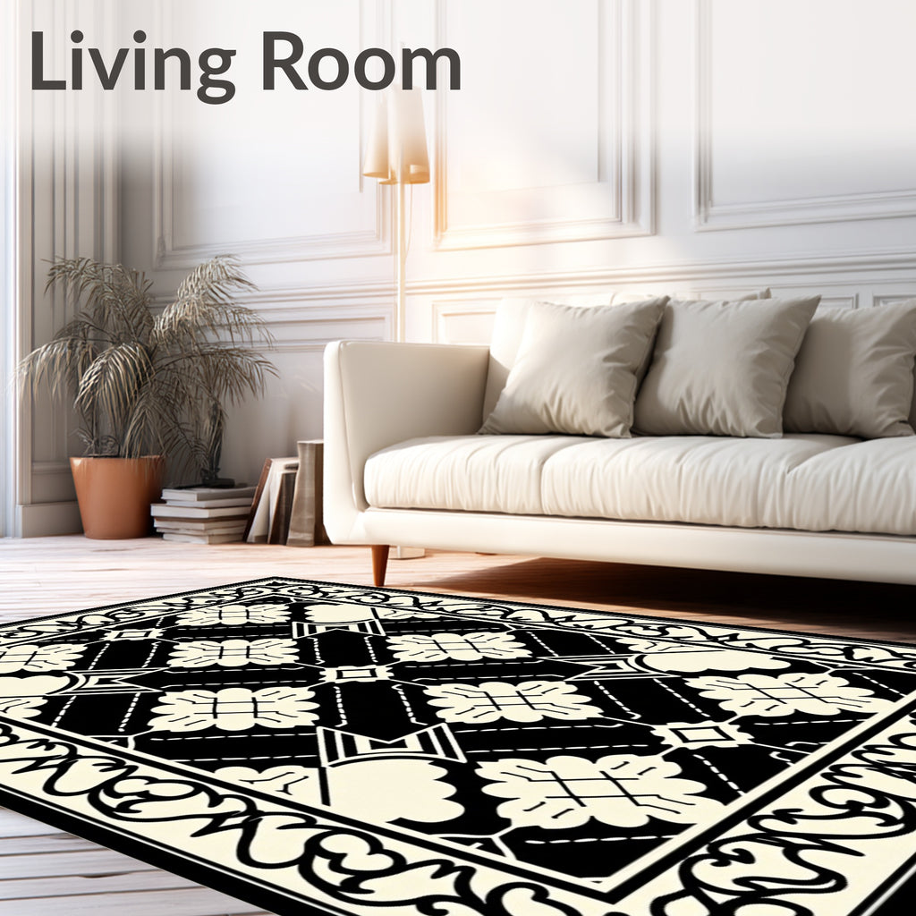 Contrast Floral Geometric Ornament Rug