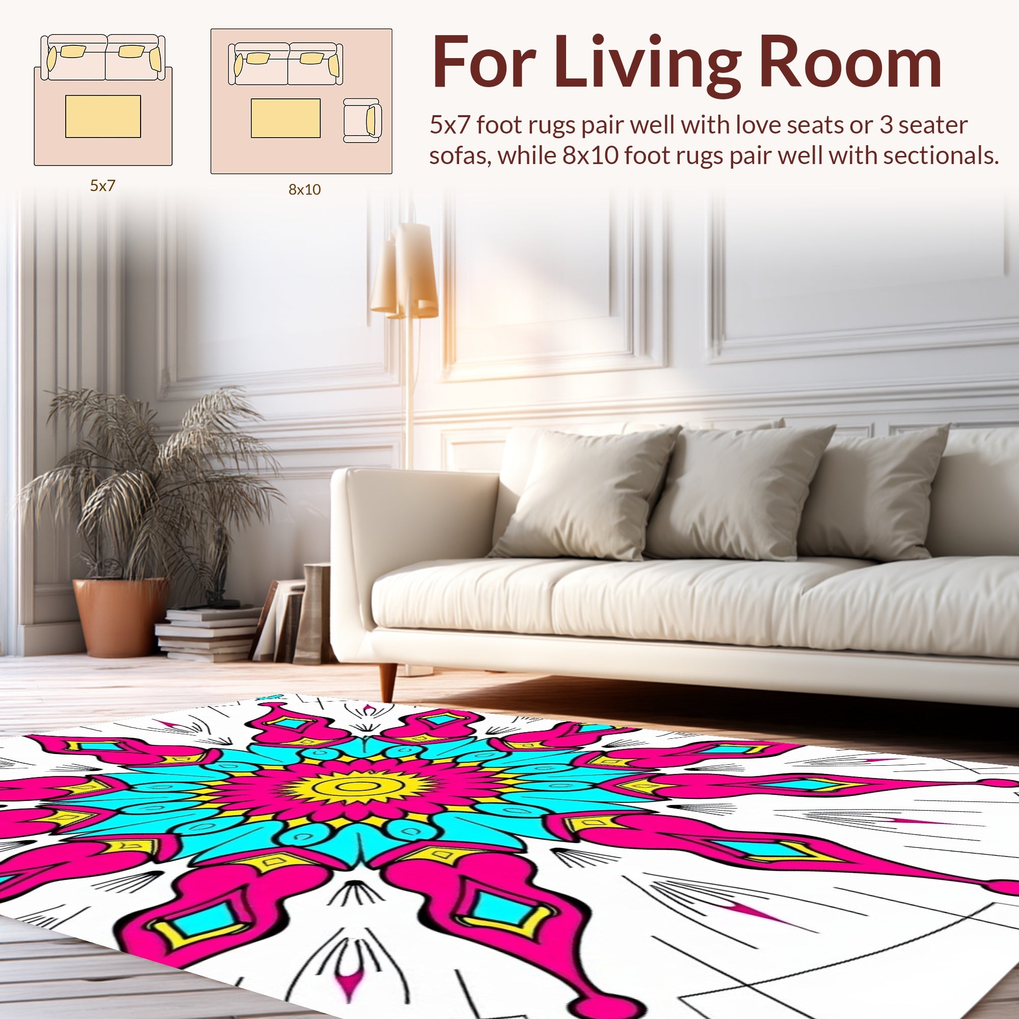 Vibrant Geometric Starburst Mandala Design Rug