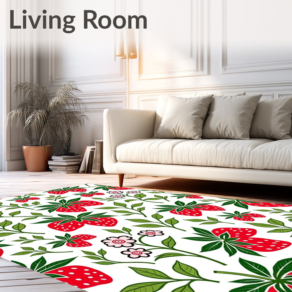 Fresh Strawberry and Leaf Pattern Rug
