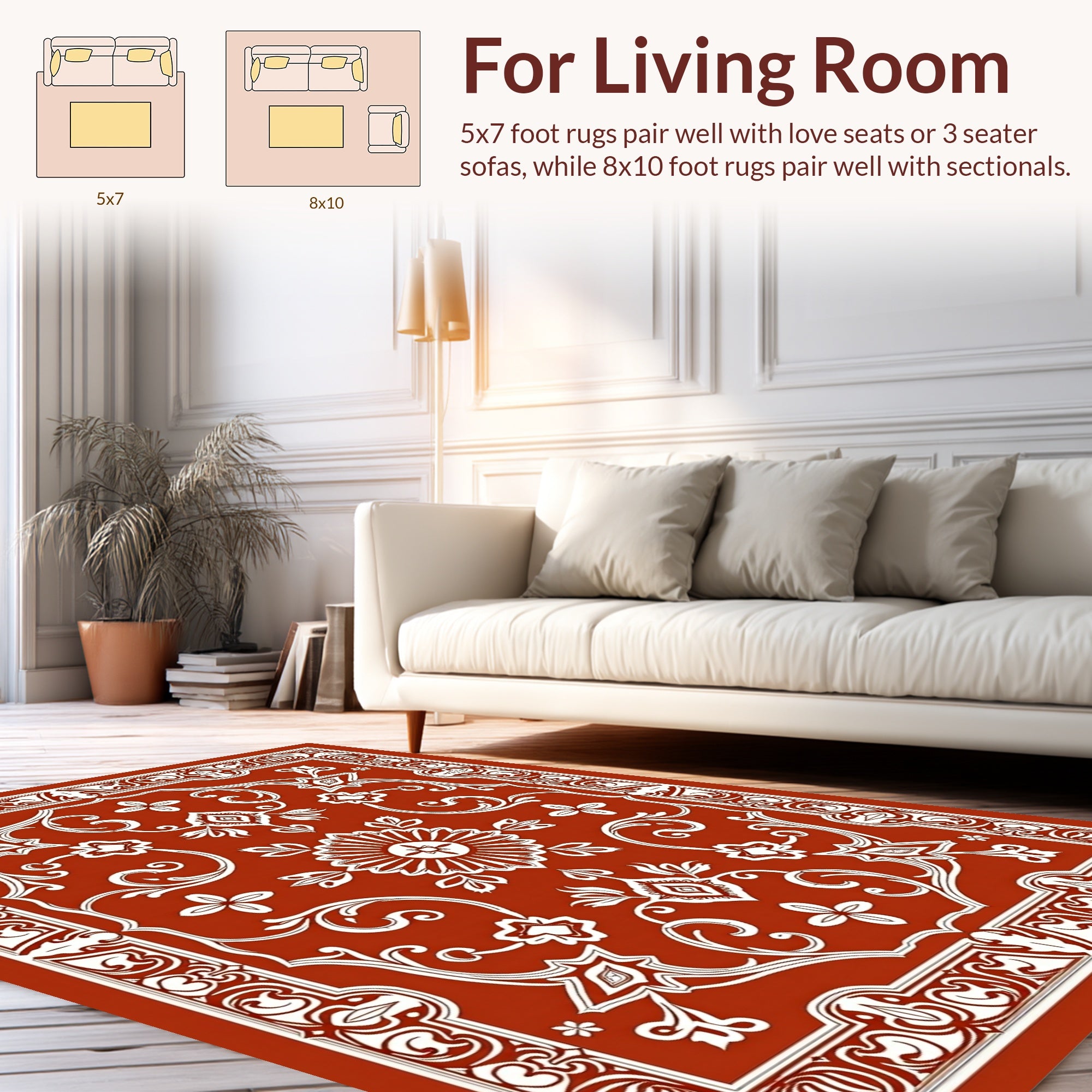 Terracotta Medallion Floral Swirl Design Rug